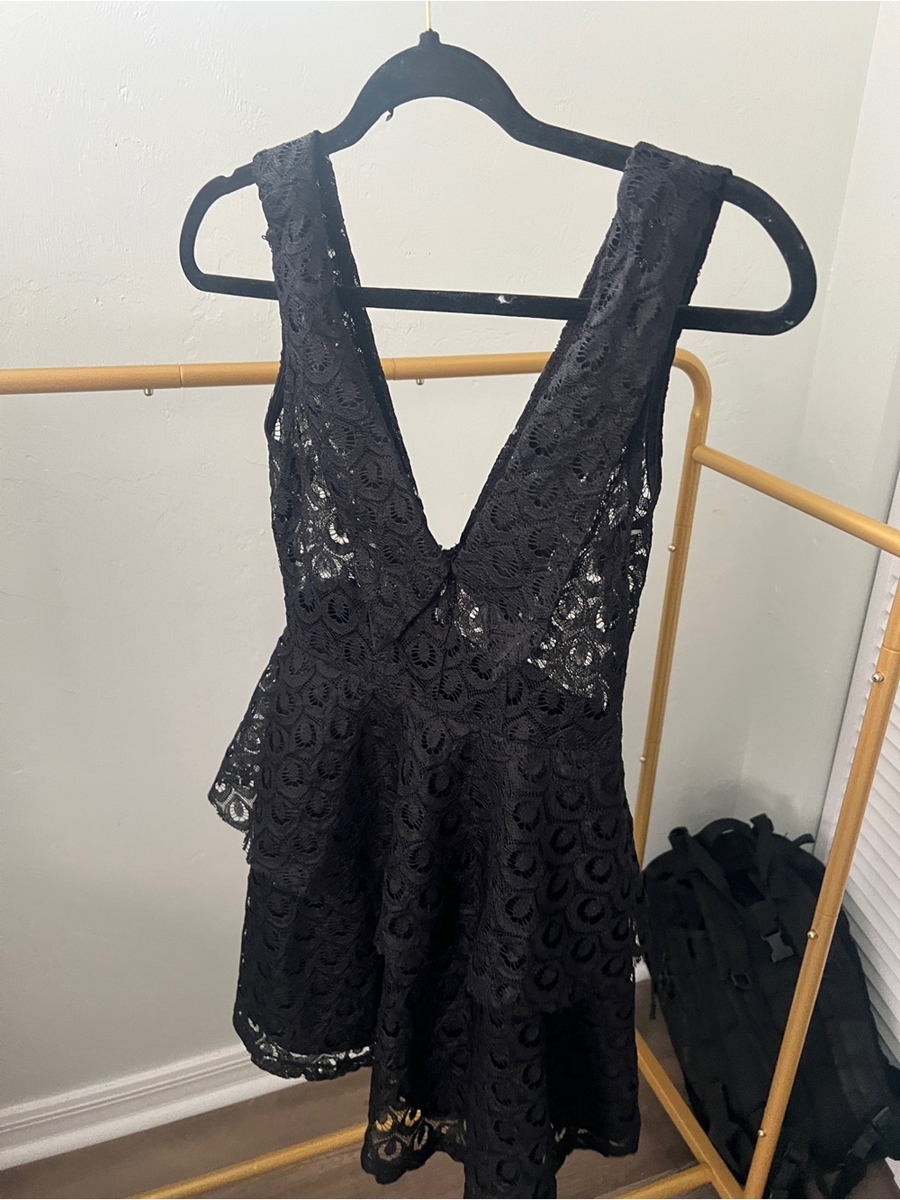 Black Lace V-Neck Peplum Blouse